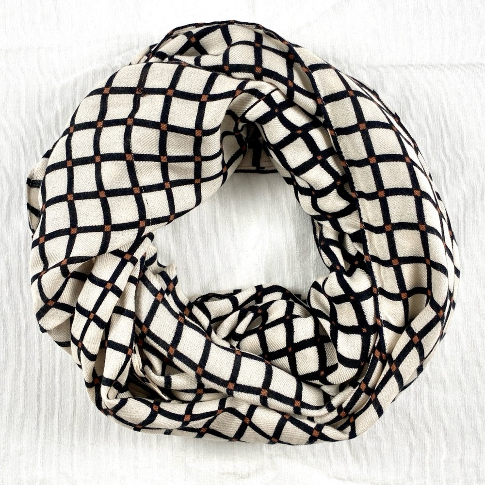Kate spade neutral black and white check infinity scarf